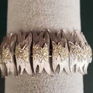 Vintage Signed Francois For Corocraft Silver Tone Retro Bracelet Rhinestones MCM